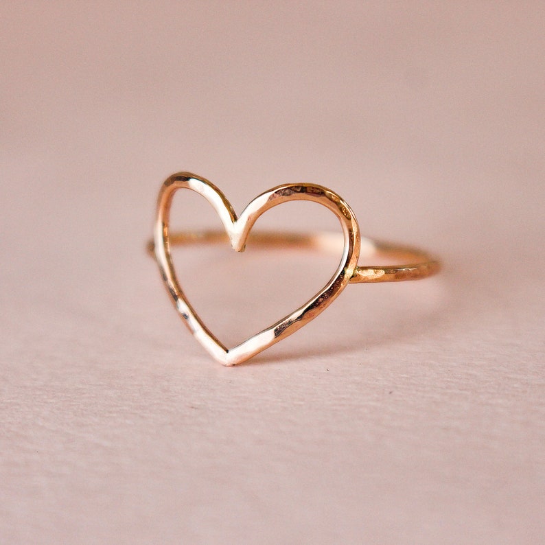 Heart Ring Love Ring Open Heart Ring Hammered Stacking Ring - Etsy