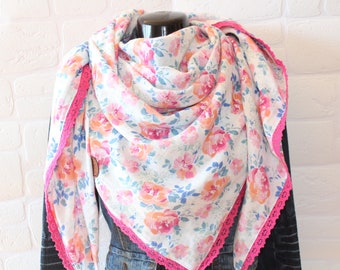 Women's muslin scarf, neck scarf, triangular scarf