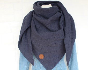 Muslin scarf dark blue, scarf for women, muslin triangular scarf, accessory women, XXL muslin scarf