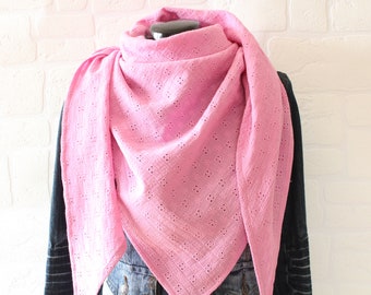 Women's muslin scarf, eyelet embroidery, triangular scarf, neck scarf