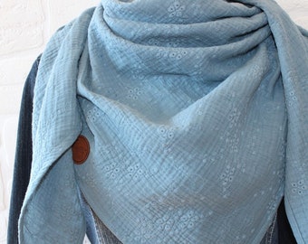 Scarf women, muslin eyelet embroidery, triangular scarf