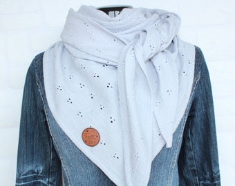 Muslin cloth hole embroidery, grey, women's scarf, xxl muslin cloth, muslin cloth for women, triangular muslin scarf