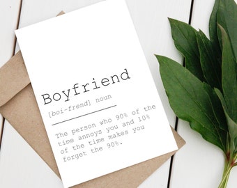 Boyfriend quotes greetings card - Funny cards for him - Love definition gift for boyfriend - Dictionary art print - Gay card