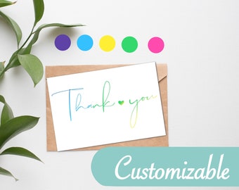 Simple Thank you card-Custom made calligraphy card for best friend mum dad sister-Colorful rainbow typography greetings card for teacher