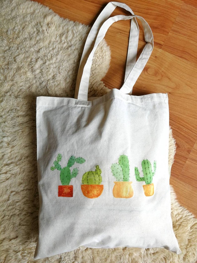 Cactus Print Tote Bag Plant Art Gift Floral Watercolor - Etsy