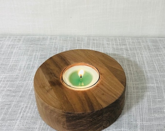 Walnut round candle holder