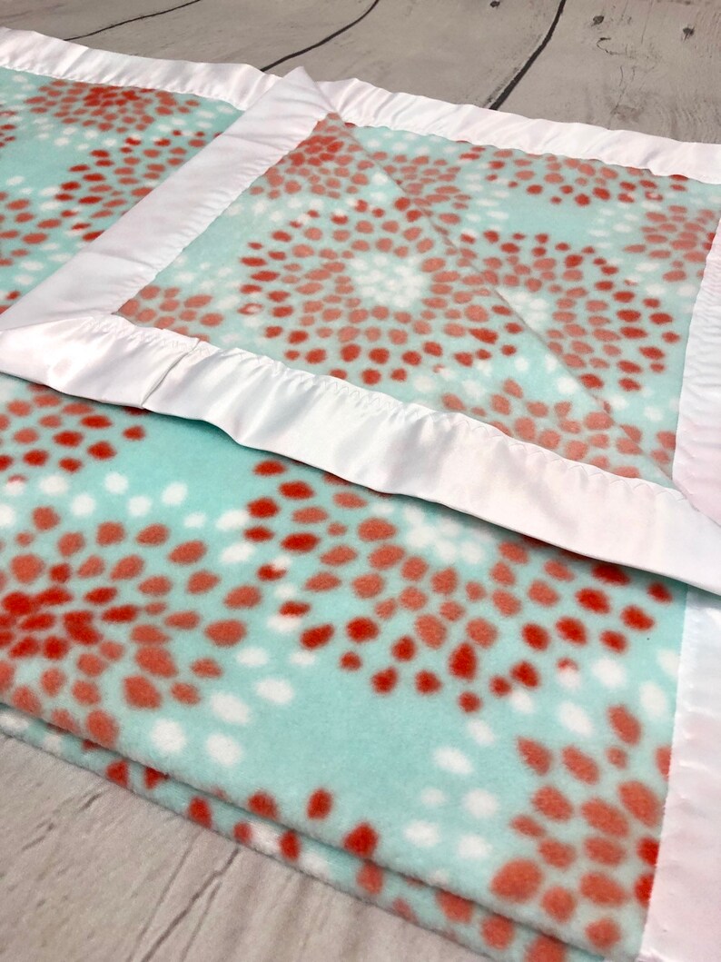 Aqua blue and coral pink baby girl blanket