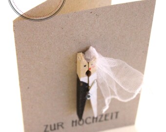 Grußkarte zur Hochzeit, Glückwunschkarte, Geschenkkarte, Karte, Kraftpapier, Hochzeitspaar, Wäscheklammer, einDruck, Geschenk,