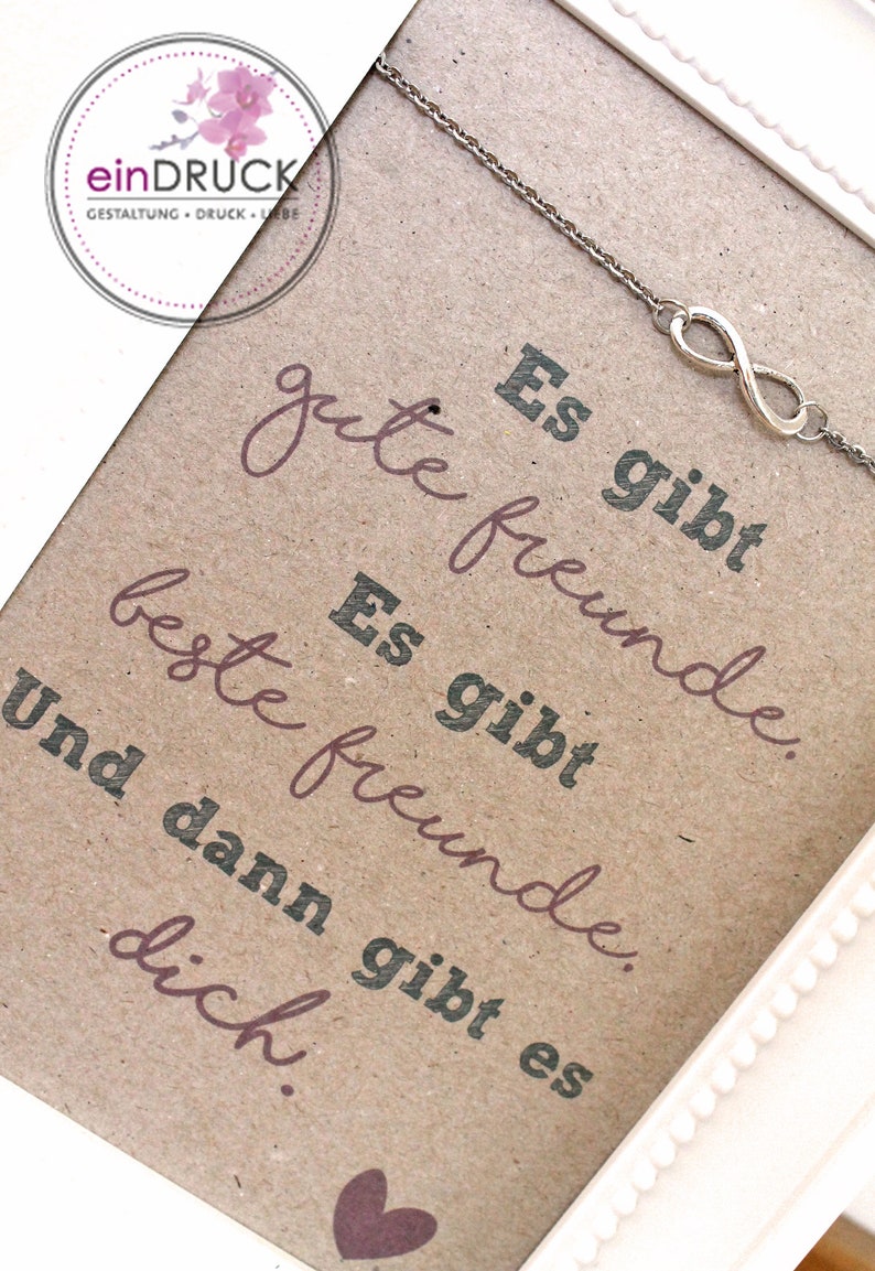 Beste Freundin KarteArmkette Unendlich Armband, einDrck, Spruchbild im Rahmen mit Kette, Geschenk, Weihnachten, Bild 1