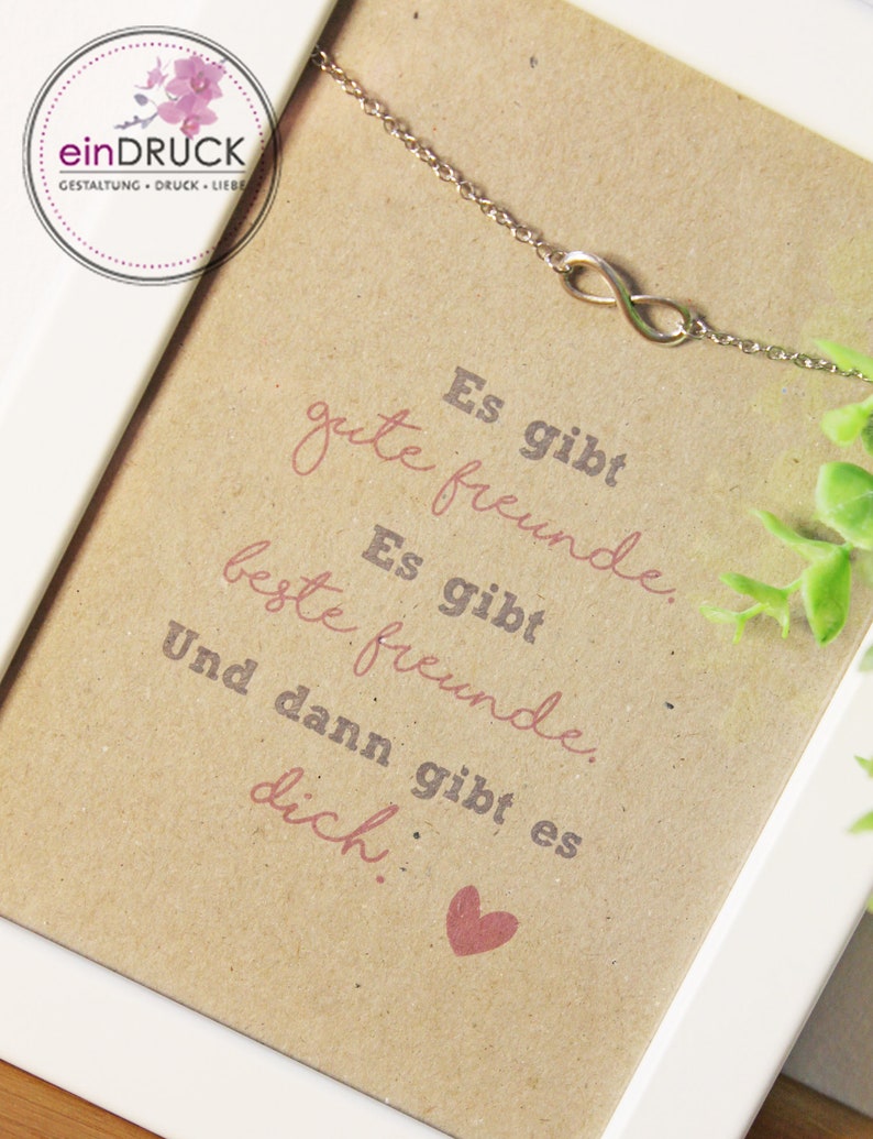 Beste Freundin KarteArmkette Unendlich Armband, einDrck, Spruchbild im Rahmen mit Kette, Geschenk, Weihnachten, Bild 6