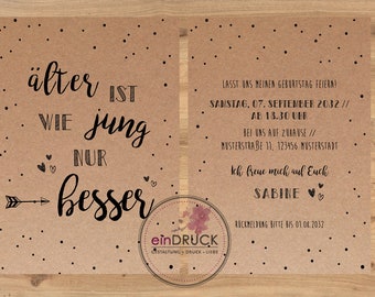 Einladung zum Geburtstag | Geburtstagseinladung | Kraftpapier, runder Geburtstag, 30, 40, 50, 60, 70, invitation, party, eindruck,