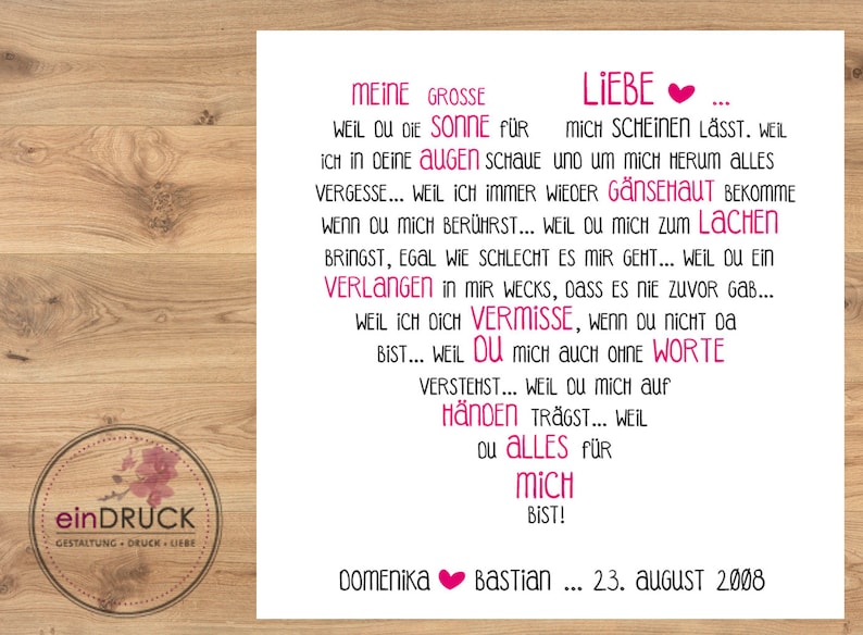 Liebeserklärung Herz Geschenk zur Hochzeit, Partner, Jubiläum