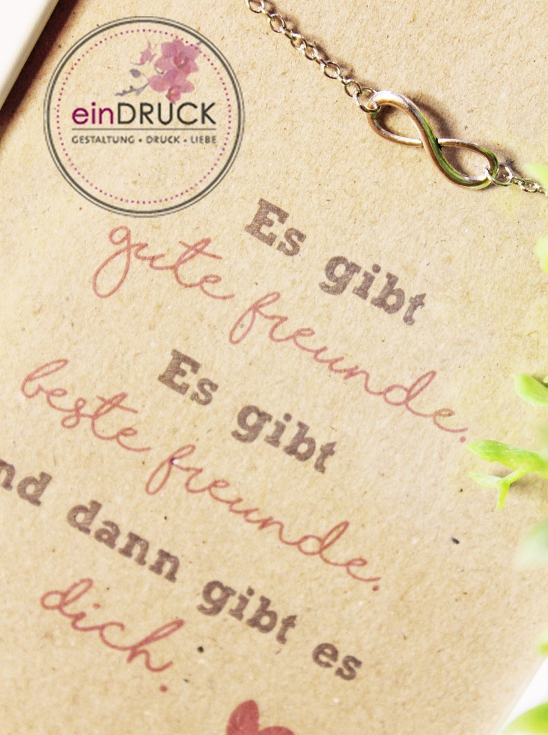 Beste Freundin KarteArmkette Unendlich Armband, einDrck, Spruchbild im Rahmen mit Kette, Geschenk, Weihnachten, Bild 5