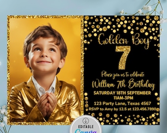 Bearbeitbare Goldene Geburtstagseinladung Jungen goldene Geburtstagseinladung Gold-Glitter-Geburtstagseinladung Goldener Geburtstag einladen für Jungen Jedes Alter