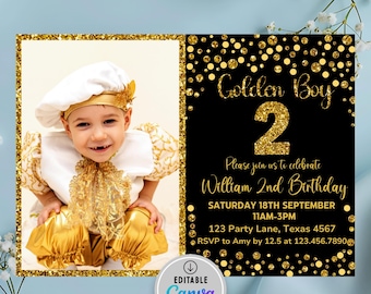 Editable Golden birthday invitation Boys golden birthday invitation Gold glitter birthday invitation Golden birthday invite for boy Any age