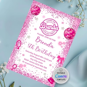 Pink Party Birthday Invitation, Doll Invitation template, Princess Themed Decor, Girl Party Invite, Girl&#39;s Editable Invite, Printable Card