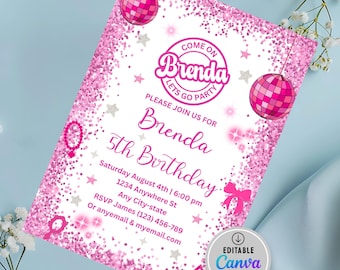 Pink Party Birthday Invitation, Doll Invitation template, Princess Themed Decor, Girl Party Invite, Girl's Editable Invite, Printable Card