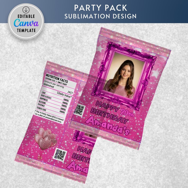 Birthday Party Favor Template Bundle, Pink Canva Editable Graduation ...