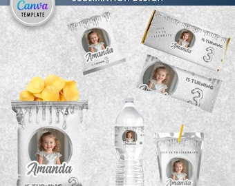 Dripping Silver Chip Bag, Silver Drip Printable Chip Bag, Silver Birthday Favors, Silver Event Favors, Silver Chip Bag Digital Template