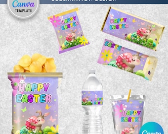 Easter Chip Bag, Easter Bunny Chip Bag, Printable Easter Party Favors for kids, Easter Treats Bundle Pack Set Instant Digital, Edit in Canva