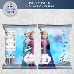 birthday party, birthday printable, chip bag, chip bag label, chip bag wrapper, snack bag, snack bag label, frozen, elsa, anna, frozen chip bag, frozen birthday, frozen printable