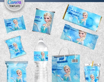 Frozen Birthday Party Bundle - Frozen Treats - Chip Bag - Capri Sun - Water Bottle Labels - Personalized - DIGITAL FILE