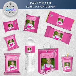 Doll Birthday Snack Labels: Editable Party Pack (Canva Template)