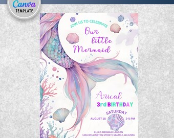 Bearbeitbar unter dem Meer Lila Teal Meerjungfrau Geburtstagseinladung Geburtstag einladen Einladungen Druckbare Vorlage Sofortiger Download
