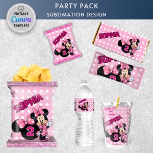 Minnie Mouse Birthday Party Chip Bags Wrapper Label Minnie Mouse Chalk Bowtique Birthday Bow Snack Bag Printable, Editable in Canva