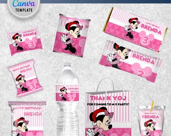 Minnie Mouse Birthday Party Chip Bags Wrapper Label Minnie Mouse Chalk Bowtique Birthday Bow Snack Bag Printable, Editable in Canva