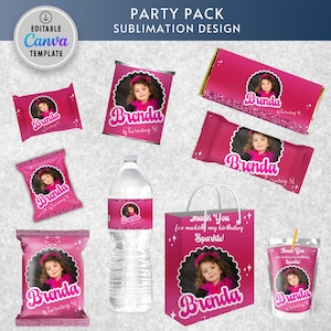 Doll Birthday Snack Labels: Editable Party Pack Design (Canva)