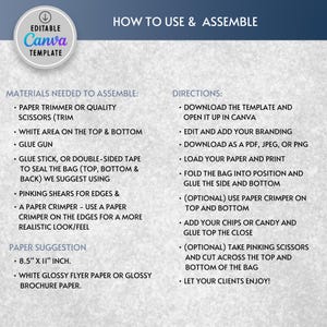 May include: A printable template for a favor bag with instructions on how to assemble and personalize it. The template is 8.5 inches by 11 inches and can be used to create a party favor bag for any occasion.