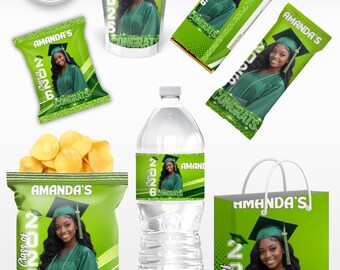 Graduation 2026 Canva Bundle Template, Editable Green Grad Party Decor Kit, Pre-Made Senior Designs Canva graduation party favors bundle