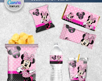 Minnie Mouse Birthday Party Printable, Chip Bag Wrapper Label (Editable in Canva)
