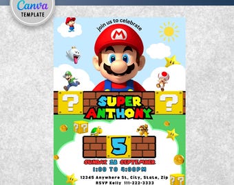 Super Mario Einladung für Jungen Super Mario-Geburtstags-Einladung Party Super Mario Bros-Vorlage Invite Game Boy-Einladung einladen