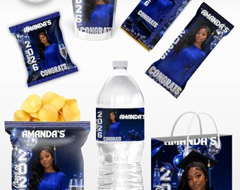 Blue & Silver Prom Send Off Treat Template, Canva Editable Prom Party Favor Bundle, Chip Bag Candy Wrapper Snack Label, Class of 2026 Decor