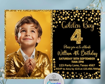 Golden birthday invitation Boys golden birthday invitation Gold glitter birthday invitation Golden birthday invite for boy Any age Editable
