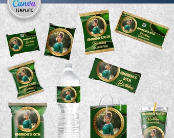 Smaragdgrüne Achat-Chip-Tasche, Smaragdgrün und Gold-Chip-Tasche, Smaragdgrün und Gold Geburtstag, digitaler Download, selbst bearbeitete digitale Vorlage