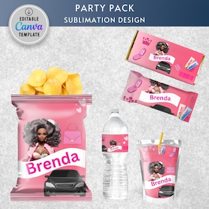 Black Doll Chip Bags, Black Doll Party Supplies, Black Doll Digital, Black Doll Birthday Party, Black Doll Party Favors, Editable in Canva