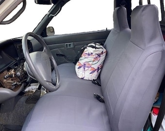 Funda de asiento de neopreno gris oscuro para Toyota Pickup, reposacabezas moldeado, recorte de palanca de cambios delantera