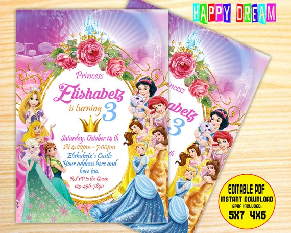 disney princess birthday invitation disney princess invitation princess invitation girls birthday invitation digital file hda3 disney princess party invitation