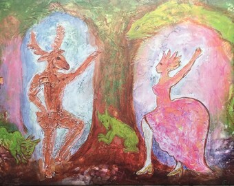 Hirschmann und Prinzessin , Fantasy, Kunst, Fotoleinwand, Malerei, Wanddeko,