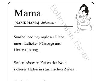 Personaliseerbaar Moederdagcadeau dat je zelf kunt afdrukken! | Definitie “Mama” “Moeder” “Mama” | PDF-afdrukken