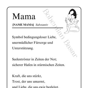 ¡Regalo personalizable para el Día de la Madre que puedes imprimir tú misma! | Definición “Mamá” “Madre” “Mami” | impresión de PDF
