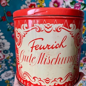 Scatola per biscotti vintage Feurich "Good Mix" di Monaco con motivo rosso, regalo per la nonna, regalo di Natale, regalo per gli amici