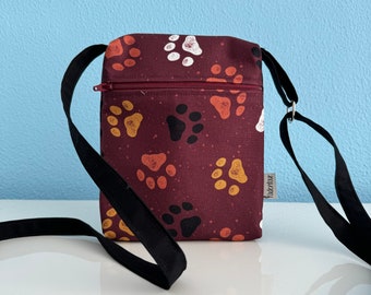 Cell phone case "Paws", burgundy, to hang around your neck