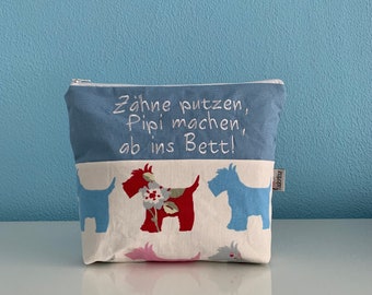 Kulturbeutel "Ab ins Bett!" (Hunde, blau)