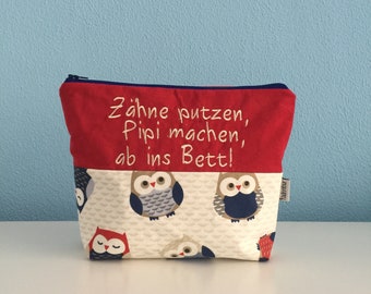 Toiletry bag “Off to bed!” (owl, red)