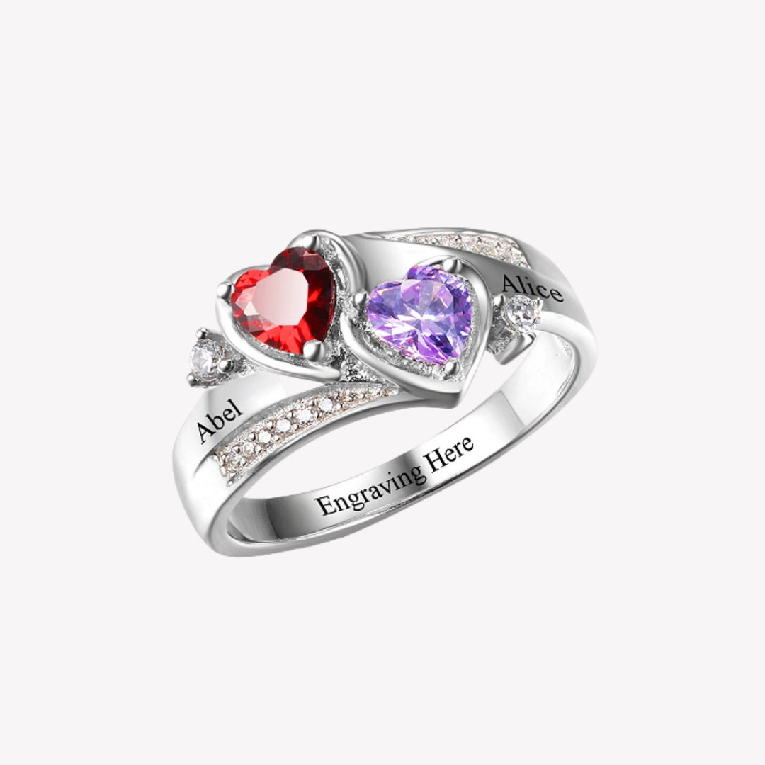 Promise Ring Personalized Engrave 2 Names 2 Birthstone Etsy Hong Kong