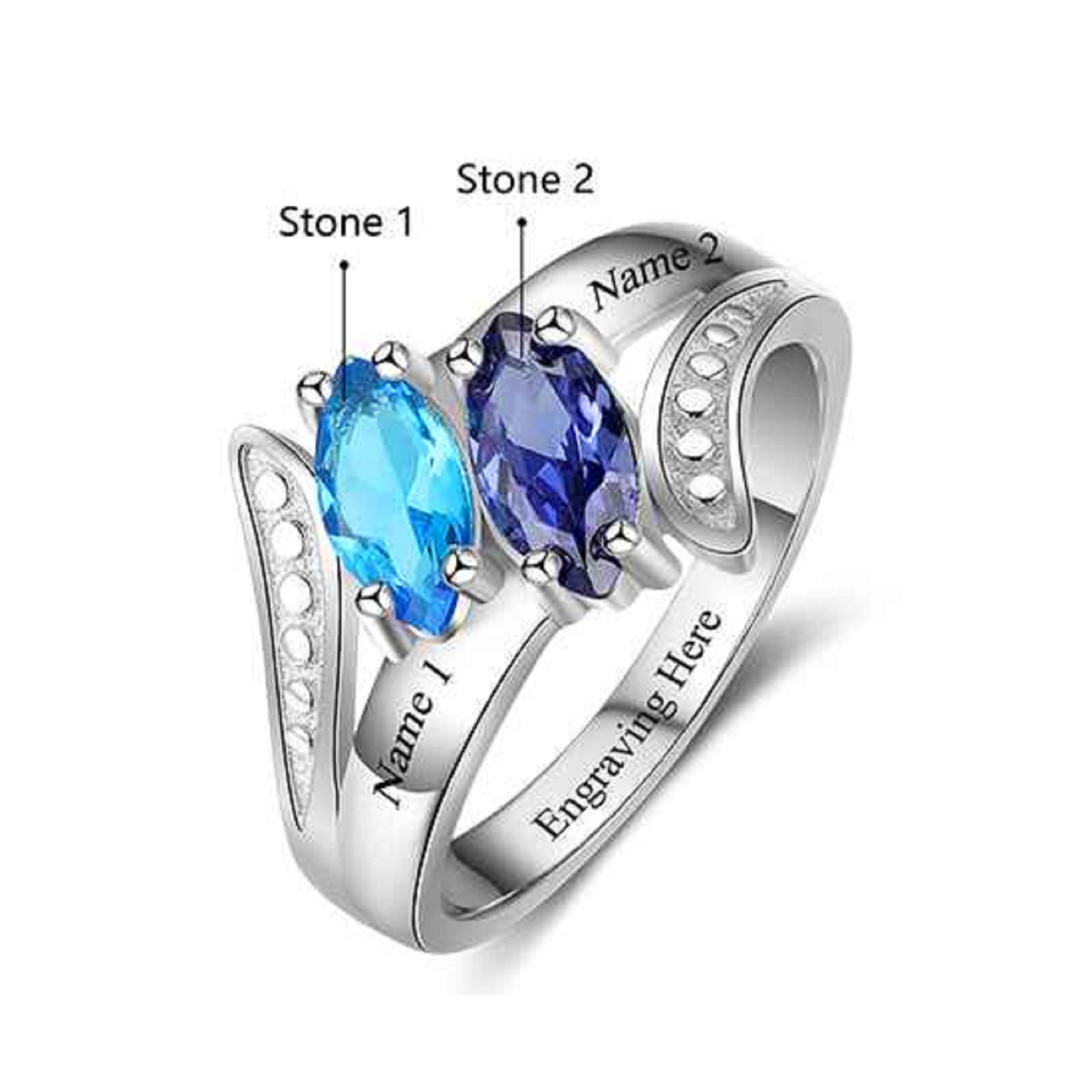 引出物 Sterling Silver Personalized Ring 2 Birthstones Custom Engraved Jewelr Matzi27 Com